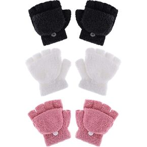 EBOOT Kids Gloves Full Fingers Knitted Gloves Warm Mitten Winter Favor for Little Boys and Girls(Color Set 10, 4-12 Years Size, 3 Pairs