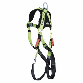 Peakworks Fall Protection Full Body Padded Safety Harness with Back Support, 5-Point Adjustment, Fall Indicator, Back D-Ring, Grommet Leg Buckles, Hi Vis Green/Black, Universal Fit, V8006200