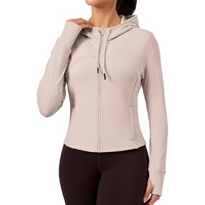 QUEENIEKE Hooded Workout Jacket for Women - Zip Up Athletic Running BBL Jacket Croped Tops with Back Mesh Vent & Thumb Holes