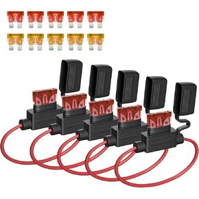5 Pack 18AWG Inline Fuse Holder, with 5A & 10A ATC/ATO Standard Fuses for Car Truck Boat Motorcycle