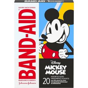 Band-Aid Brand Adhesive Bandages for Minor Cuts & Scrapes, Wound Care Featuring Disney's Mickey Mouse, Fun Bandages for Kids and Toddlers, Assorted Sizes, 20 Count