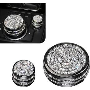 2 PCS Car Central Control Volume Air Conditioning Knob, Sparkling Crystal Accessories Interior Knob Cover, Multimedia Knob Decals, Compatible with Mazda Angkesaila cx-45cx-30 (Silver)