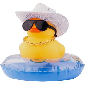 البط المطاطي للسيارات لوحة القيادة رعاة البقر بطة اكسسوارات السيارات الحلي مع قبعة رعاة البقر ديسكو صغيرة السباحة الدائري وشاح النظارات الشمسية والدعامة الخاصة (DC10) in Kuwait