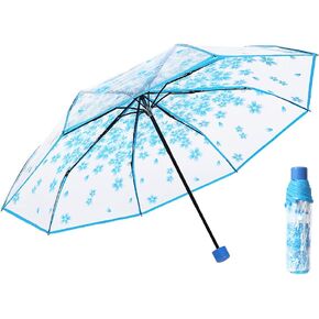 EUBUY Three Fold Umbrella Women Transparent Clear Cherry Blossom, Cherry Blossoms Umbrella Cute Transparent Umbrella, Sakura Folding Sunshade Rain Umbrellas for Kids Girls Boys or Women