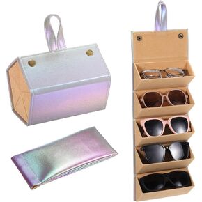 PATIKIL Travel Sunglasses Organizer, 5 Slot Foldable Sunglasses Holder Leather Sunglass Storage Organizer with Pouch
