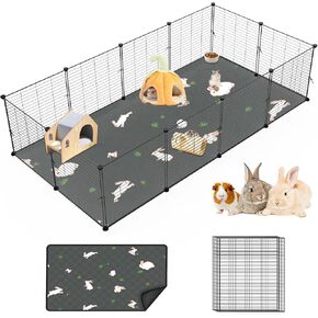 Guinea Pig Cages with Tarp and Bedding Pee Pad Liner, 2-Story Large Guinea Pig Playpen C&C Loft Cage for 2 Rabbit Bunny Chinchilla Small Animal Habitat for Indoor