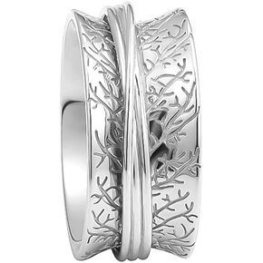 925 Sterling Silver Anxiety Ring with Beads Fidget Spinning Rings for Women Worry Beads Rings