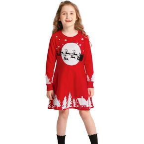 SMILING PINKER Girls Christmas Ugly Dress Reindeer Santa Warm Sweater Jumper