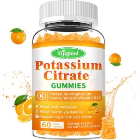 2 Pack Potassium Citrate Gummies 2000mg – Potassium Supplement for Muscle Health, Leg Cramp Relief & Electrolyte Balance, Vegan, Non-GMO, Gluten-Free, Orange Flavor, 120 Count