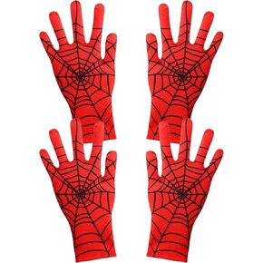Geyoga 2 Pairs Spider Web Gloves Halloween Spider Gloves Red and Black for Halloween Masquerade Homecoming Cosplay