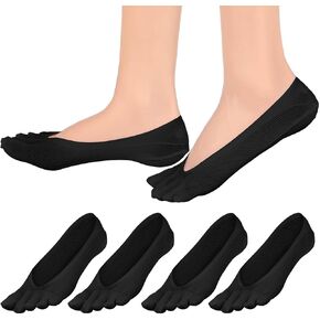4 Pairs Orthopedic Toe Compression Socks, Toe Separator Socks for Women Soft Align Toe Socks for Bunion, Low Cut Liner Five Finger Socks for Women Size 6-9 (Black)