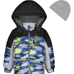 LONDON FOG Boys' Heavyweight Hooded Puffer Jacket with Polar Fleece Lining & Beanie