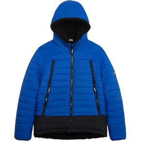 LONDON FOG Boys' Reversible Puffer-to-Sherpa Fleece Heavyweight Jacket