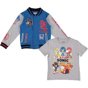 SEGA Boys' Sonic The Hedgehog Varsity Jacket- Sonic, Tails, Shadow and Knuckles Little Boys Sizes 4-7