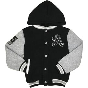 unik Boys Varsity Jacket with Hood Premium Fleece Navy Black Red Charcoal Burgundy