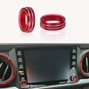 Interior Accessories Button Knob Covers Compatible with Toyota Tacoma 2023 2022 2021 2020 for Toyota Sienna 2020-2018 Audio CD, Audio Radio Switch, Premium Aluminum Alloy Trim Rings (Red,2Pcs)