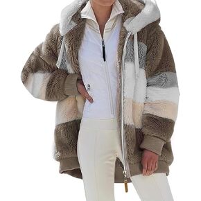 Womens Winter Coats, Casual Fleece Coats Plush, Zipper Hooded Winter Jacket with Pockets, Warm Womens Fleece Jacket.