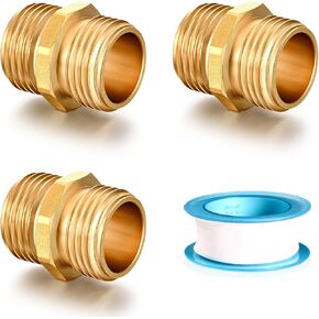 Garden Hose Connector Adapter,3/4" GHT Double male Connectors, Brass Repair Fittings with Dual for Male to Male Adapter (10 Pack)
