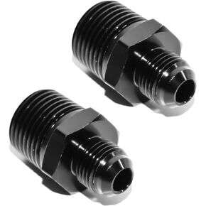4AN Male Flare to 1/4'' NPT Male Hose Pipe Fitting Adapter Union Connector Aluminum Straight Black Anodized 2PCS