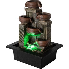 13-inch Indoor Fountains and Waterfalls Cascading 5-Tiered Pots-Tabletop Water Fountain-Desk Waterfall-with Audible Waterfall Sounds-Zen Water Fountain and Color Lights