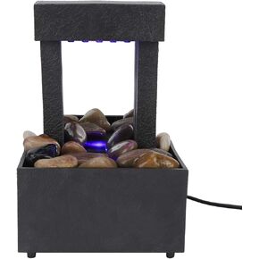 Ejoyous Desktop Fountain, USB LED Indoor Water Fountain Lighted Waterfall Tabletop Fountain with Stones for Office Living Room Home Decor