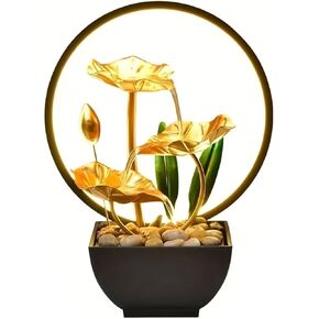 Tabletop Water Fountain Lotus Water Fountains and Waterfalls USB Powered Lotus Fountain Modern Waterfall Fountain for Living Room, Office