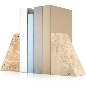 2 Pcs Travertine Book Ends Natural Decorative Book Ends Decorative Bookends Book Holders for Shelves Bookshelf Heavy and Normal Books Home Bathroom Apartment Kitchen Decor