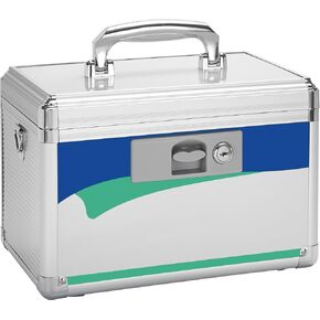 Medicine Lock Box - 10 x 6 x 6.7 Inches - First Aid Key Safe Box With Key - Ideal for Medications and Small Personal Items - Silver