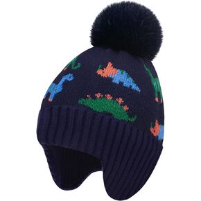 ZGDG Kids Winter Hat Boys Beanies Hat Toddler Earflap Pom Knitted Fleece Lining Cap Age 3-12