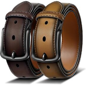 BULLIANT Men Belt 2Pack-Leather Belt 7Holes Comfortable For Men's Dress Casual Jeans 1 3/8"