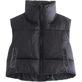 Zempertoopa Women’s Crop Puffer Vest Sleeveless Lightweight Down Jacket Quilted Solid Color Outwear Padded Winter Warm Gilet