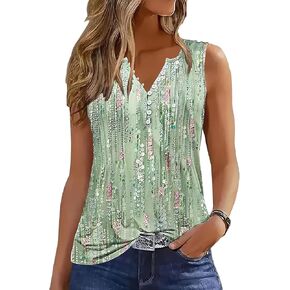 ETCYY Tank Tops for Women 2024 Summer Pleated Tunic Tops Loose Fit Sleeveless Shirts Dressy Casual V Neck Button Down Blouses