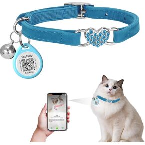 Heart Bling Cat Collar with Safety Belt and Bell Adjustable 8-13 inches for Kitten,Personalized Cat Collar with QR Code Smart ID tag, Pet Name and Phone Number on line,NO app(Black)