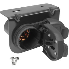 Premium 7 and 4 Pin Trailer Connector, 7 Blade Round Trailer Socket and 4 Way Flat Adapter with Bracket, Truck Trailer Plug for Towing Pickup SUV RV Camper Hitch Wiring Harness Replacement