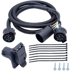 7-Foot 7-Pin Vehicle Trailer Wiring Harness Extension Truck Bed Extension for 5th Wheel and Gooseneck Trailers for Chevrolet, Dodge, Ford, GMC,Nissan, Ram Toyota