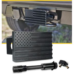 LUMENIX Aluminum Tow Trailer Hitch Cover Heavy Duty 2" Inch Receivers Plug Covers w/Locks, Black USA American Flag Metal Emblem Guard Compatible with Pickup Trucks