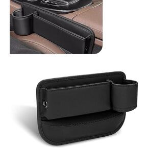 1 قطعة صندوق تخزين جانبي لوحدة التحكم المركزية، حشو فجوة مقعد السيارة مع حامل أكواب، منظمات داخلية عالمية للسيارات، لمعظم السيارات والشاحنات والشاحنات الصغيرة (أسود) in Kuwait