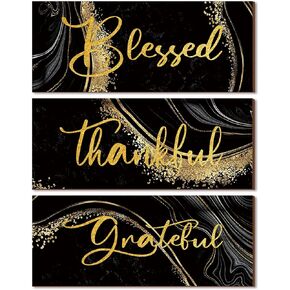 Gerrii 3 Pcs Thankful Grateful Blessed Wall Decor for Thanksgiving Christmas Abstract Marble Style Wall Decor Art Modern Wooden Hanging Wall Signs Plaque for Home Living Room Family(Classic Style)
