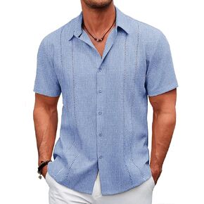 COOFANDY Men's Cuban Guayabera Shirt Casual Short Sleeve Button Down Shirts Summer Beach Shirts