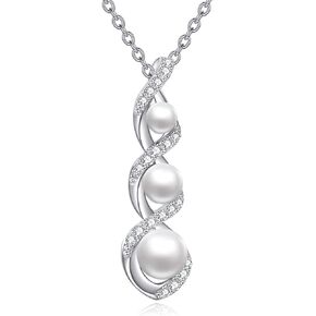 POPLYKE Dainty Pearl Necklace 925 Sterling Silver Infinity Design Single Pearl Necklace Pearl Drop Jewelry for Women Simple Bridesmaid Jewelry Gifts