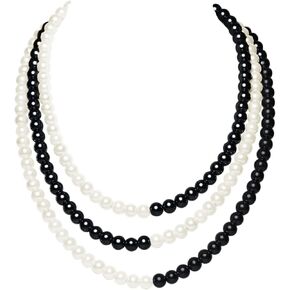 BABEYOND Round Imitation Pearl Necklace Vintage Multi Strands Necklace 20s Flapper Necklace for Party (Black and White)