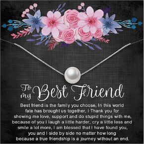 ALoveSoul Best Friend Necklace Gifts - 925 Sterling Silver Pearl Necklace Best Birthday Christmas Gift for Women