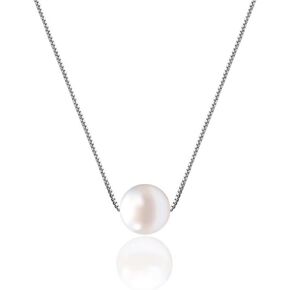 S925 Silver Floating Pearl Necklace Single Pearl 6mm 8mm 10mm Freshwater Cultured Pearl Pendant Dainty Necklaces