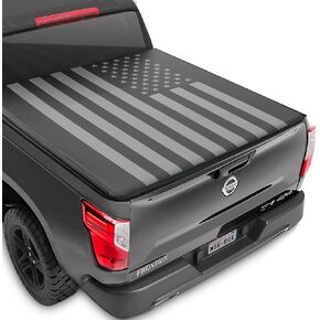 Soft Roll-Up Truck Tonneau Cover for Nissan Frontier 2005-2025 5 ft Bed Length (Extra Short Bed), All-Weather Retractable Truck Bed Cover with Black Flag Graphic