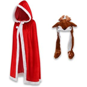 Hat with Moving Ears(Whisker) & Dress up Red Cloak Set - Perfect for Kids, Women - Funny Christmas Gifts