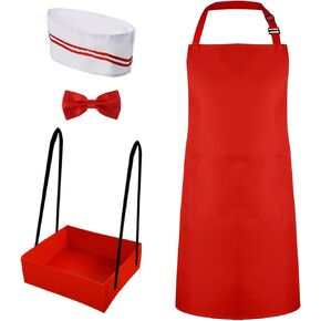 SATINIOR 4 Pcs Adult Waiter Costume Hot Dog Soda Jerk Movie Night Waiter Christmas Cosplay Costume 50s Carnival Circus Party