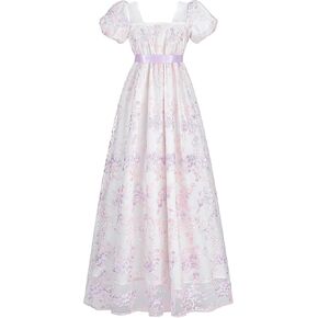 LTAKK Regency Dress Women Regency Costume Empire Waist Dresses Tea Party Victorian Gown Embroidery
