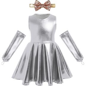 ODASDO Baby Girls Birthday Party Dress Toddler Kids Metallic Sleeveless O-Neck Sakter Dress with Headband Armband Set