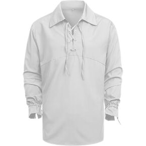 Mens Medieval Lace up Pirate Shirt Renaissance Mercenary Viking Gothic Long Sleeve Shirts Hallween Scottish Jacobite Tops