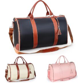Travel Garment Bag Stylish Large PU Leather Suit Bag Convertible Garment Bags for Travel with Shoe Pouch 2 in 1 Foldable Duffle Bag